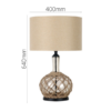 LLT Ivy bedside lamp with glass base and hessian linen drum shade