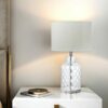 LLT Ariel white glass table lamp with clear textured glass base and white shade
