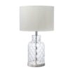 Modern glass table lamp LLT Ariel with brushed nickel and white drum shade