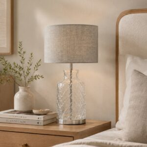 LLT Ariel Grey Glass Table Lamp with detailed clear glass base