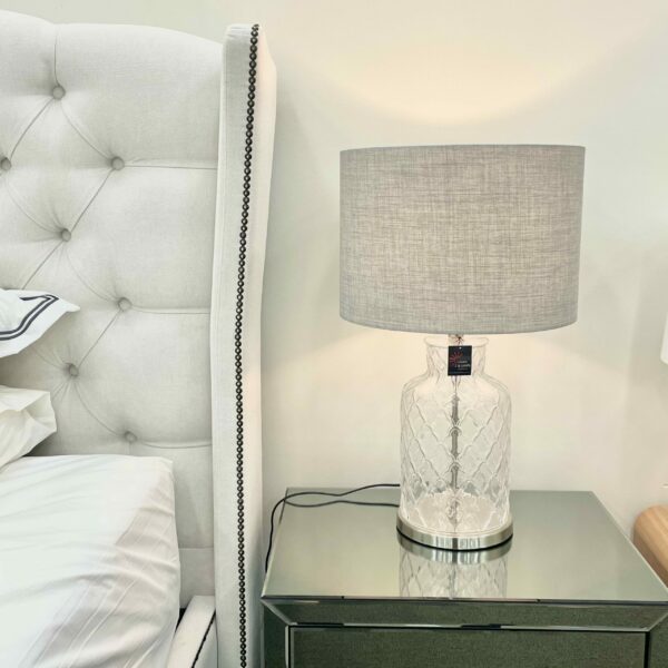 LLT Ariel Grey Glass Table Lamp with detailed clear glass base
