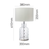 LLT Ariel white glass table lamp with clear textured glass base and white cotton shade