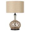 Coastal-style table lamp with natural rope and linen shade