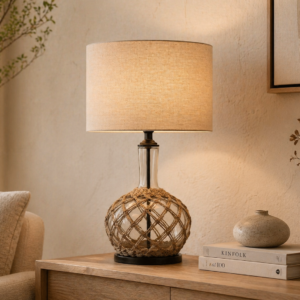 LLT Ivy Table Lamp with glass base and rope weave design