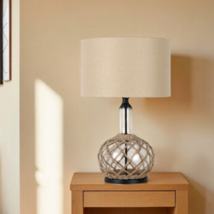 LLT Ivy Table Lamp with glass base and rope weave design