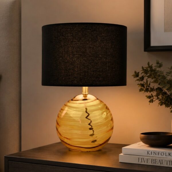 LLT Judy Black Table Lamp with coffee tinted glass base and black shade