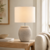 LLT Mixa Table Lamp with cement base and off-white cotton shade