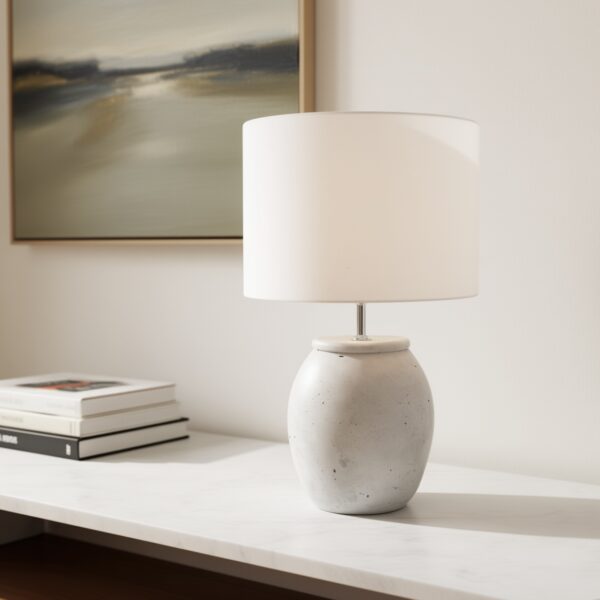 LLT Mixa Table Lamp with cement base and off-white cotton shade