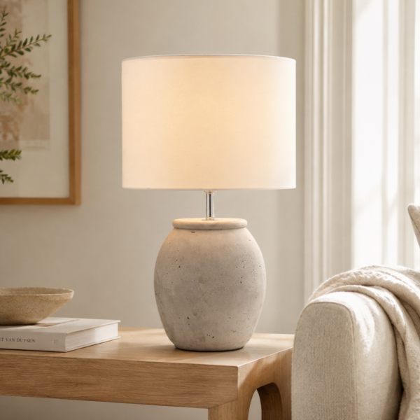 LLT Mixa Table Lamp with cement base and off-white cotton shade