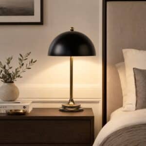 LLT Mushroom Black Table Lamp with dome metal shade and gold base
