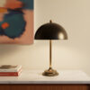LLT Mushroom Black Table Lamp with dome metal shade and gold base
