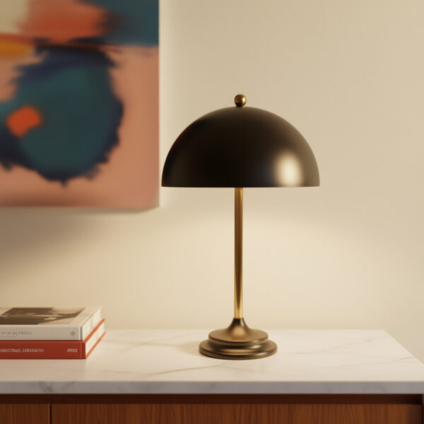 LLT Mushroom Black Table Lamp with dome metal shade and gold base