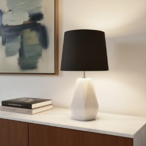LLT Popsicle Cement Table Lamp with faceted stone finish and black shade