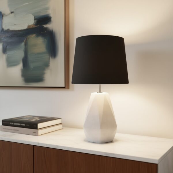 LLT Popsicle Cement Table Lamp with faceted stone finish and black shade