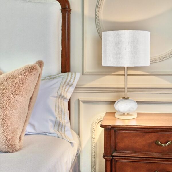 LLT Sicily bedside lamp with gold plated base and linen drum shade