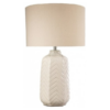 Refined architectural ceramic lamp with a natural fabric drum shade