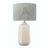 Refined architectural ceramic lamp with a grey fabric round shade