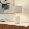 LLT Sorrento Linen Grey Table Lamp with vanilla ceramic base and grey shade