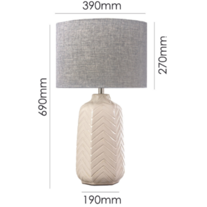 Modern textured vanilla ceramic table lamp with chevron pattern