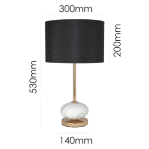 Modern table lamp with black linen shade and marble base