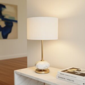 LLT Sicily White Table Lamp with marble base and gold stem