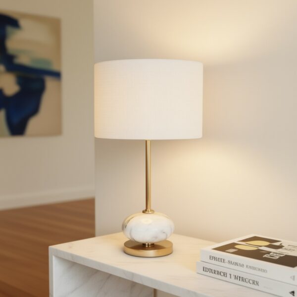 LLT Sicily White Table Lamp with marble base and gold stem
