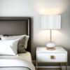 Elegant white marble and gold table lamp with linen shade
