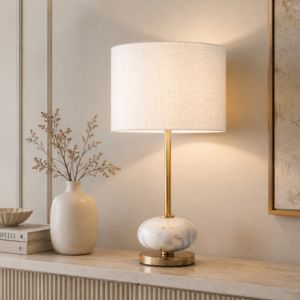 LLT Sicily White Table Lamp with marble base and gold stem