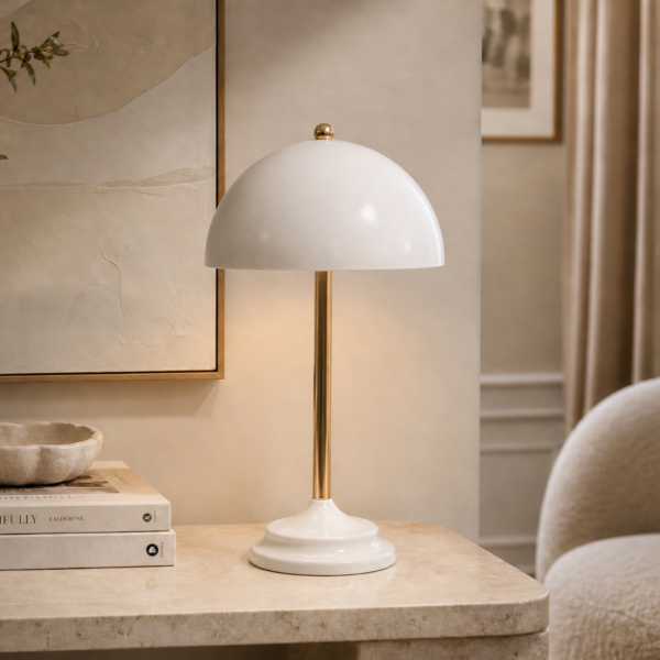 White metal mushroom table lamp for modern interiors