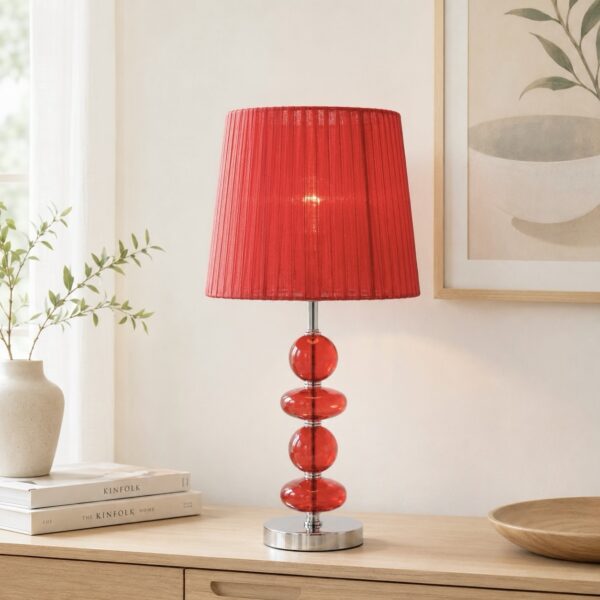 LLT Allsorts Red Table Lamp with chrome base and red glass body