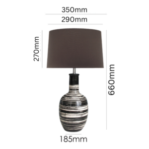 LLT Anise Black Pottery Table Lamp with striped ceramic base and black shade