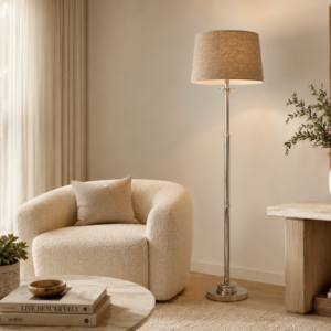 LLF Cheston Sand elegant floor lamp styled in classic contemporary living room interior setting