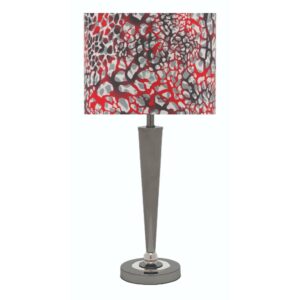 LLT Zoo Redskin Table Lamp with chrome base and red pattern shade