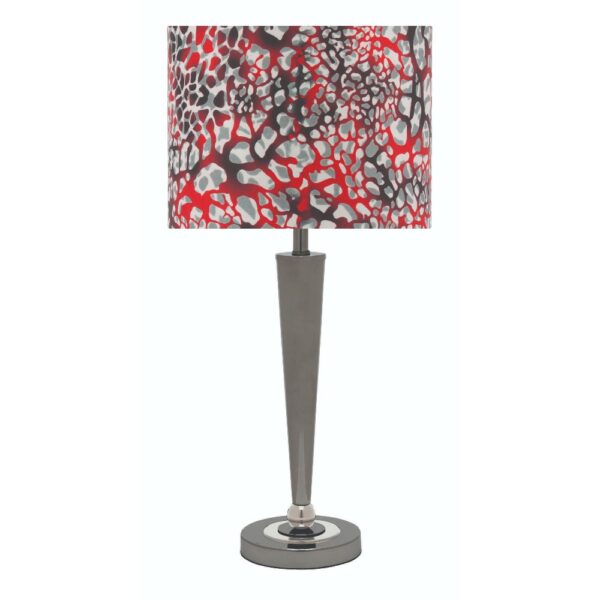 LLT Zoo Redskin Table Lamp with chrome base and red pattern shade
