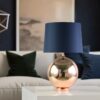 LLT Echo Copper Table Lamp with copper glass base and navy shade