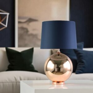LLT Echo Copper Table Lamp with copper glass base and navy shade