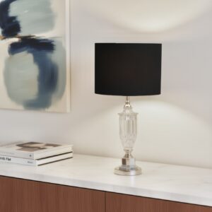 LLT Janelle Silver Black Table Lamp with crystal base and black drum shade