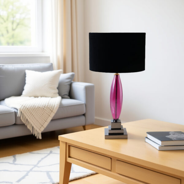 LLT Sophia Table Lamp with magenta glass base and black shade
