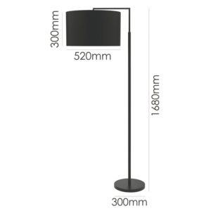 LLF Black Kardinia dramatic floor lamp styled in modern contemporary living room interior setting