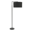 LLF Black Kardinia dramatic floor lamp styled in modern contemporary living room interior setting