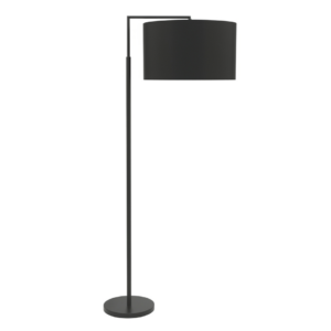 LLF Black Kardinia dramatic floor lamp styled in modern contemporary living room interior setting