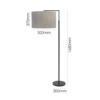LLF Black Kardinia floor lamp featuring angular black arm and warm sand linen drum shade