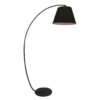 LLF Bowie Black dramatic arc floor lamp styled in sophisticated contemporary living room interior