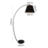 LLF Bowie Black Floor Lamp with matte black painted metal arc base and black textured linen tapered shade
