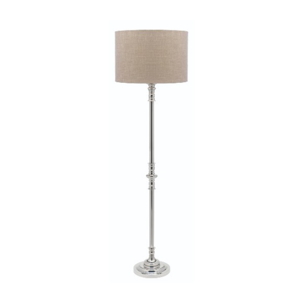 LLF Brooke Linen Sand Floor Lamp with silver plated base and sand linen drum shade