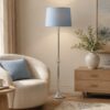 LLF Brooke Moonstone Blue Floor Lamp with silver plated chrome base and moonstone blue shade