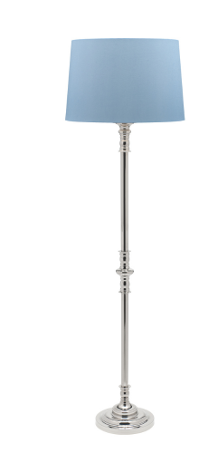 LLF Brooke Moonstone Blue Floor Lamp with silver plated chrome base and moonstone blue shade