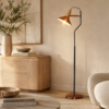 LLF Cameron industrial floor lamp styled in warm contemporary living room interior setting