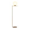 Floor Lamp with antique gold right-angle metal frame and opal glass ball shade
