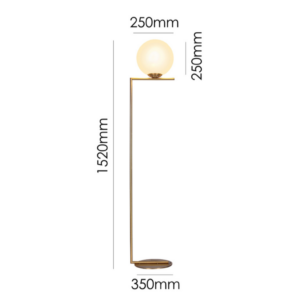Classic Floor Lamp with antique gold right-angle metal frame and opal glass ball shade